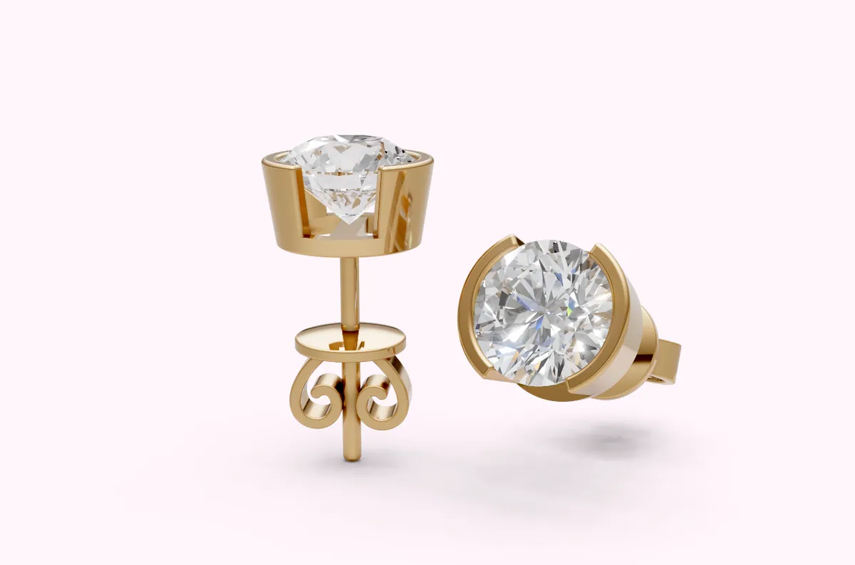 Bezel-Cut Round Stud Earrings — 18K gold earrings by RUT GOLD — view 1